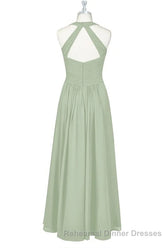 Sage Green Halter Backless A-Line Bridesmaid Dress